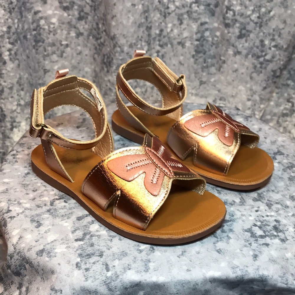 Girl’s Sz. 12M OshKosh Rose Gold Open Toe Butterfly Sandals w/Ankle Straps☀️NWOT